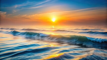 Fototapeta premium Misty dawn over the ocean with sea ripples and wave motion, morning sunrise, sea ripple water