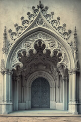 Obraz premium Entrance of a medieval church. Gothic architecture. Intricate details. Created with Generative AI technology