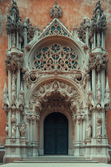 Obraz premium Entrance of a medieval church. Gothic architecture. Intricate details. Created with Generative AI technology