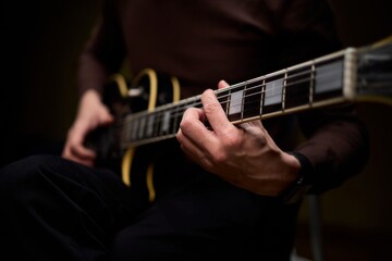 Close Up of Hands Playing a Guitar in a Warm and Cozy Setting Filled with Music and Art