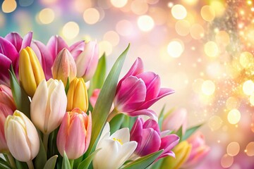Obraz premium Elegant Mother's Day Floral Background: White Bokeh & Delicate Blooms