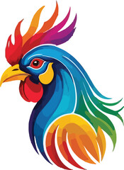Colorful Cock head vector design, Cock logo and icon design, Cock vector design
