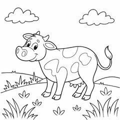 Cow  coloring page ,kids coloring page , coloring page for kids, animal coloring page, KDP, Animal Coloring Page For Kids,  line art 