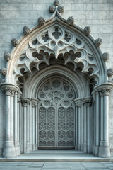 Obraz premium Entrance of a medieval church. Gothic architecture. Intricate details. Created with Generative AI technology
