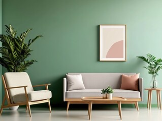 Elegant interior design for home living room modern plant decor minimalist style tranquil green environment