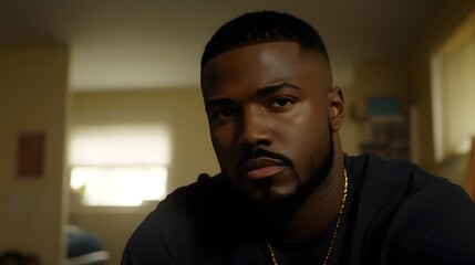 Obraz premium Confident Black Man Portrait Serious Expression Indoor Setting