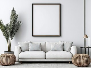 Modern home interior design cozy living room with sofa plants and neutral decor for serenity
