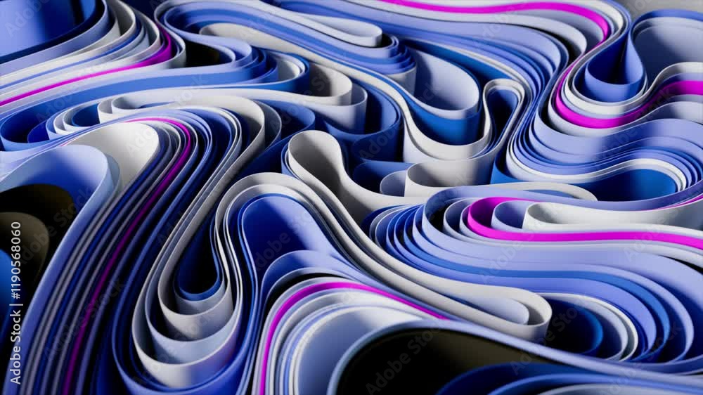 Poster colorful paper stripes dancing dynamically, generating abstract animation pattern with fluid transfo