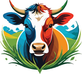 Colorful Cow vector design, Cow logo and icon design, Cow vector design