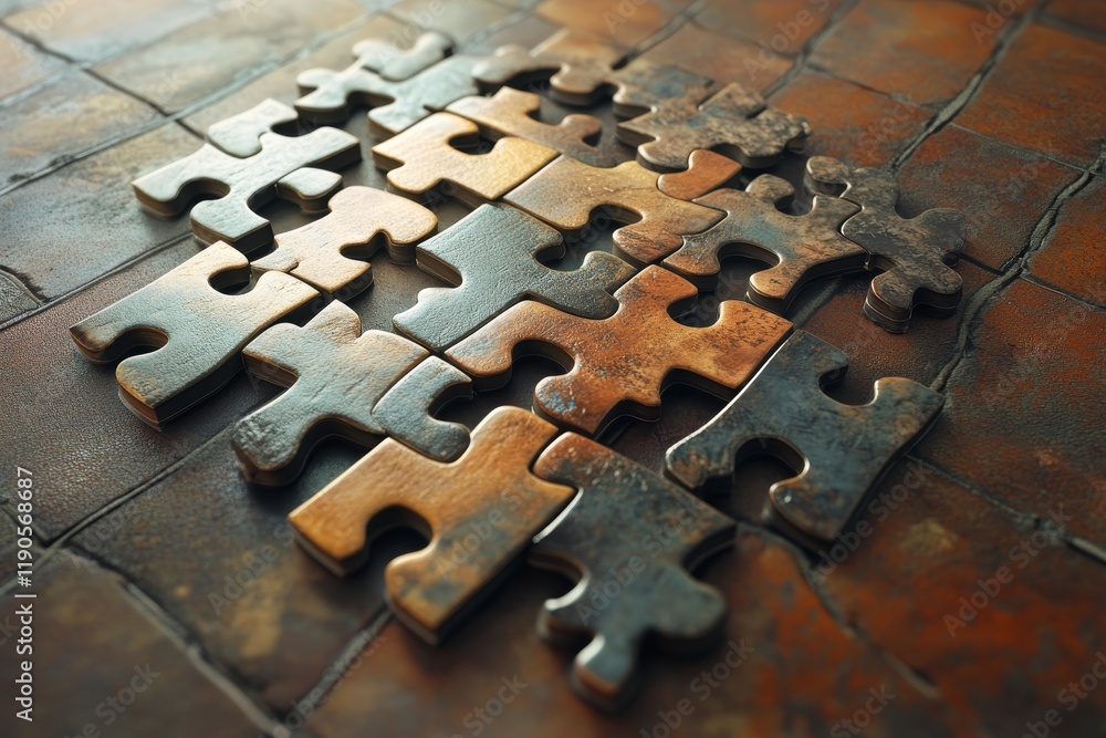 Poster a 3d puzzle illustrating diverse search queries, representing search engine complexity