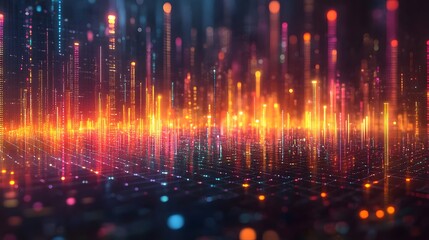 Innovative business evaluation concept with a blurred stock graph in the background and colorful vectors