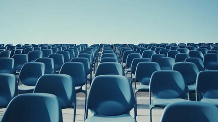 Fototapeta premium Empty stadium seats, a silent testament to the absence of fans, symbolizing the void left by the lack of human connection and shared experiences in the face of challenges.