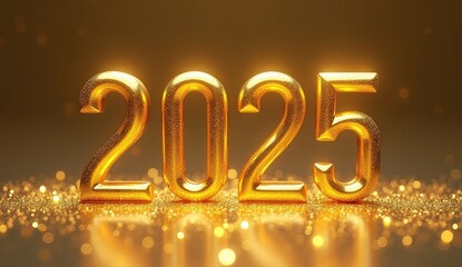 gold numbers 2025 in 3d perspective