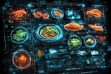 Obraz premium A glowing fridge suggesting meals with holographic displays, symbolizing the future of dining