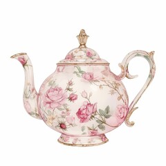 Elegant Porcelain Teapot with Pink Roses and Gold Accents Vintage Floral Design