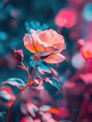 Pink rose blooming in garden
