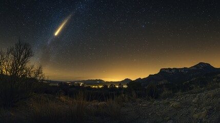 Fototapeta premium Cosmic Comet Passing Through Starry Sky
