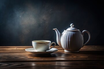 Elegant White Porcelain Tea Set Still Life - Dark Background Photography