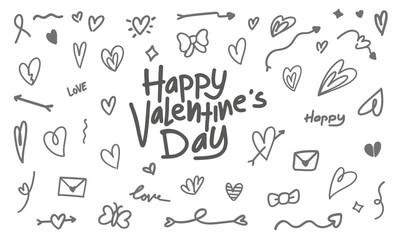 Happy Valentine's Day vector Doodle Illustration – Romantic Hand-Drawn Hearts, Arrows, and Flowers for Celebrations