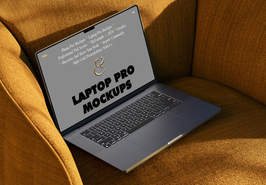Laptop Laying on Armchair Mockups