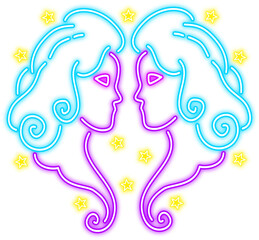 Neon glow gemini zodiac icon