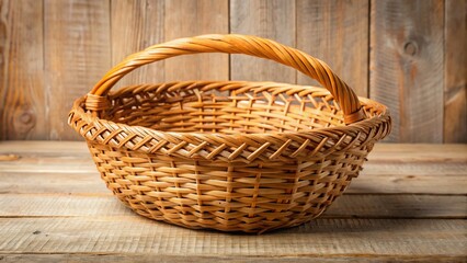 Obraz premium Empty Woven Basket, Rustic Still Life, Natural Fiber Container, Blank Space, Product Photography