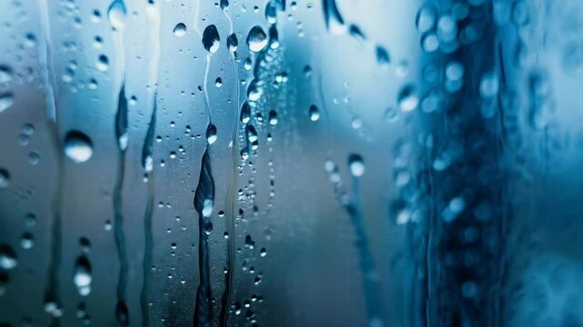 close up of water drops of rain on the window glass background