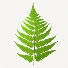 Lush Green Fern Frond Detailed Botanical Illustration Isolated on White Background