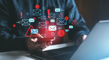 Digital spam and notifications concept with email icons on screen.