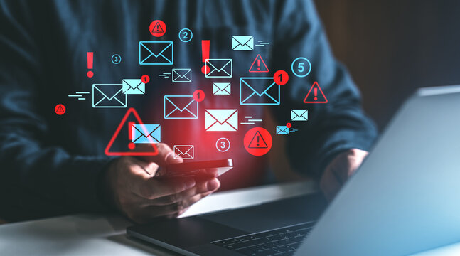 Digital spam and notifications concept with email icons on screen.