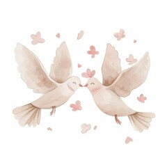 Obraz premium Watercolor Painting of Two Doves in Love Romantic Birds Wedding Illustration Floral Design