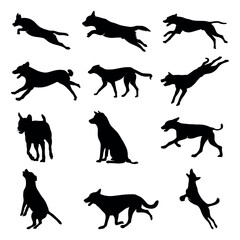 Set of dog silhouettes vector. Dog silhouette vector illustration. silhouette de chiens. Deer silhouette 