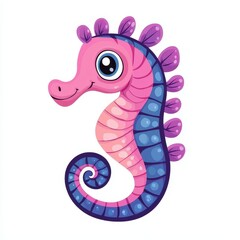 Fototapeta premium Adorable Cartoon Seahorse Illustration Pink and Purple Cute Sea Animal Design Perfect for Kids