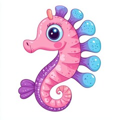 Adorable Pink and Purple Cartoon Seahorse Illustration Cute Aquatic Animal Design Childrens Book