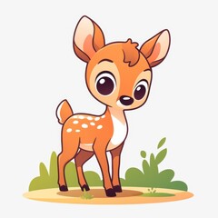 Obraz premium Adorable Cartoon Fawn Cute Baby Deer Illustration Wildlife Animal Design Forest Creature