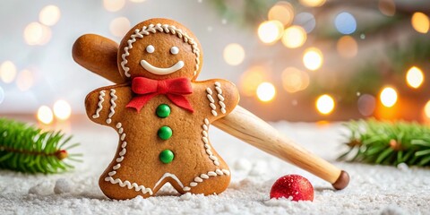 Obraz premium Festive Gingerbread Baseball Player: Cheerful Holiday Drone Photo
