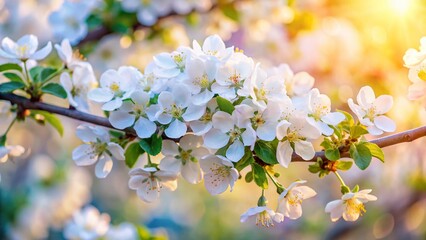 Obraz premium Blooming Apple Tree Branch, Spring Flowers, White Blossoms, Orchard, High Resolution