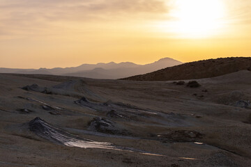 Beautiful mud volcanoes at sunset in Gobustan.