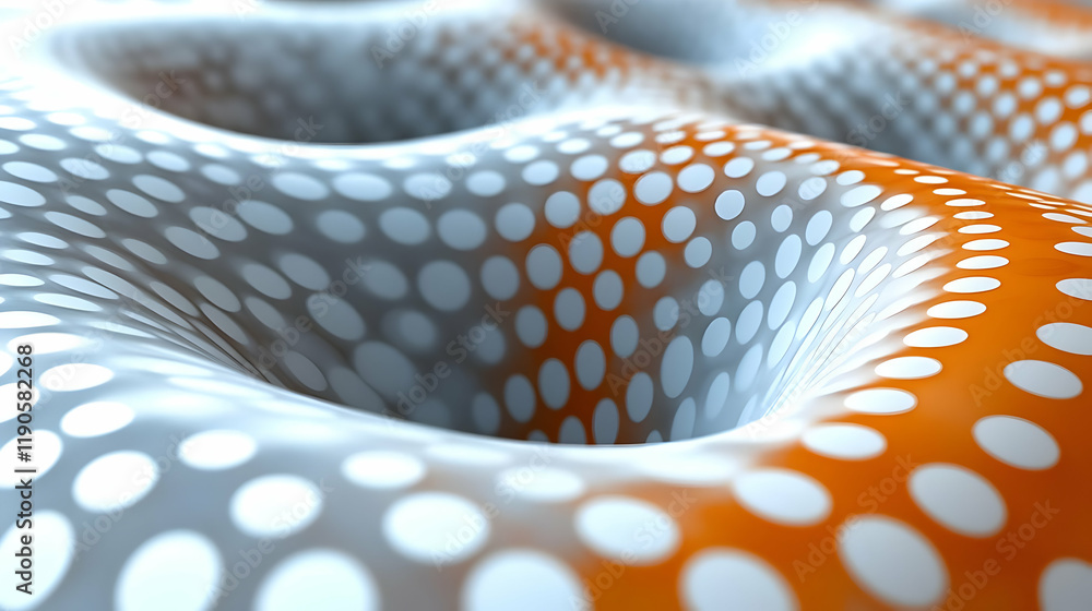 Poster abstract 3d render of a wavy surface with white and orange dots