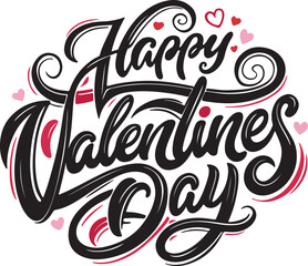 Happy Valentine's Day Vintage Lettering Design with Romantic Elements Vector Art illustration