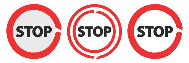 Set of prohibition sign. Stop symbol. Red ban icon. Stop icon.