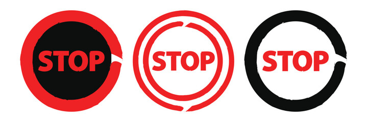 Set of prohibition sign. Stop symbol. Red ban icon. Stop icon.