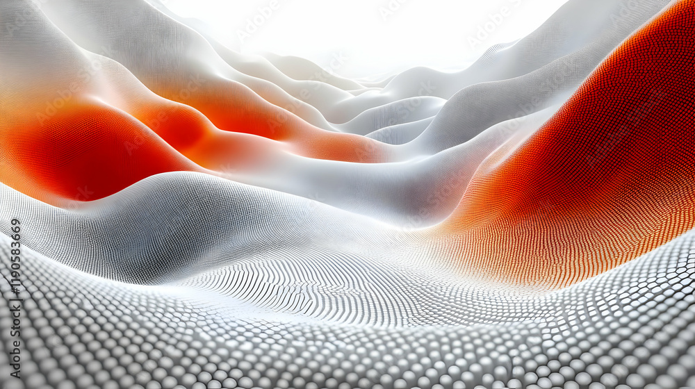 Poster abstract 3d rendering of red and white waves: digital art background