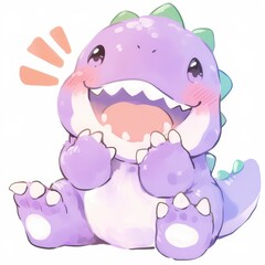 Fototapeta premium Adorable Purple Baby Dinosaur Cartoon Illustration Joyful Expression Kawaii Style
