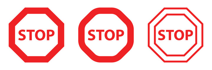 Set of prohibition sign. Stop symbol. Red ban icon. Stop icon.