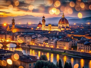 Obraz premium Florence Italy Cityscape Night Bokeh Lights Romantic Travel