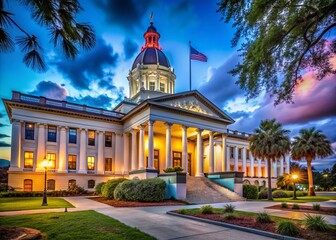 Florida Capitol Building Night Photography: Historic Tallahassee Landmark Illuminated
