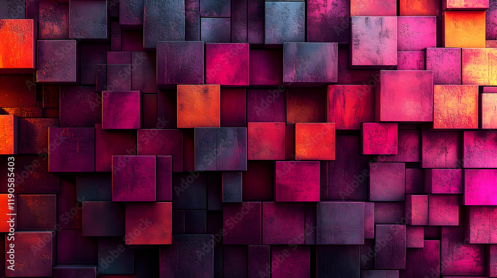 Poster abstract 3d render of colorful cubes with textured surface