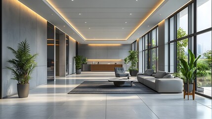 Fototapeta premium Bright office with minimalist aesthetics and smart technology designed for efficient cost management