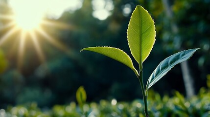 Obraz premium A green leaf with the sun shining through the leaves